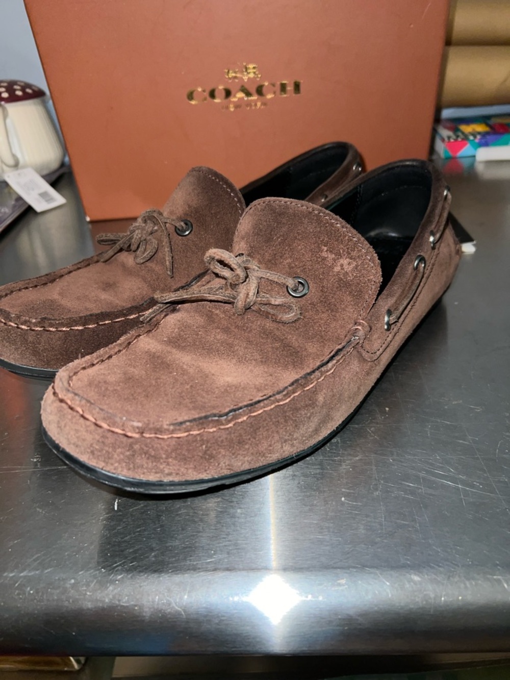 COACH Men's Brown Suede Boat Shoes - Picture 5 of 12